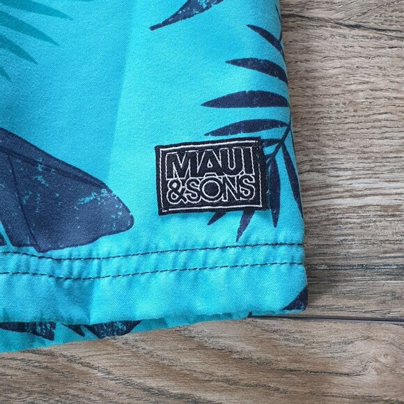 Maui Sons Men Blue Hawaiian Floral Swim Trunks Size 34 Board Shorts Pool Beach - Picture 4 of 8